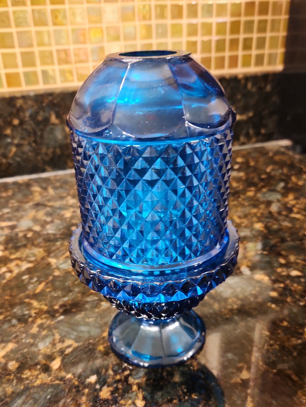 Vintage VIKING Fairy Lamp Cobalt Blue Diamond Pattern